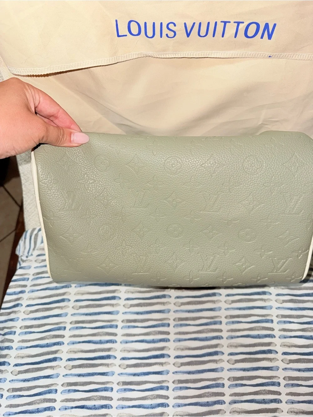 Olive Green & White Leather Satchel